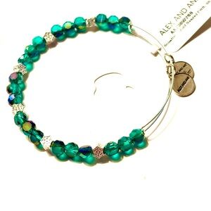 Alex and Ani Teal and Aqua IRIDESCENT GREEN/SNOW MODIF Beaded Bangle Bracelet